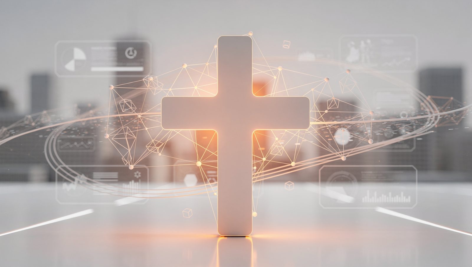 Glowing cross and digital network